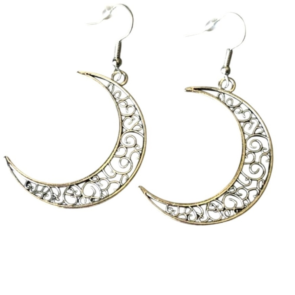 Silver Crescent Moon Hoop Earrings SKUJ034&J035